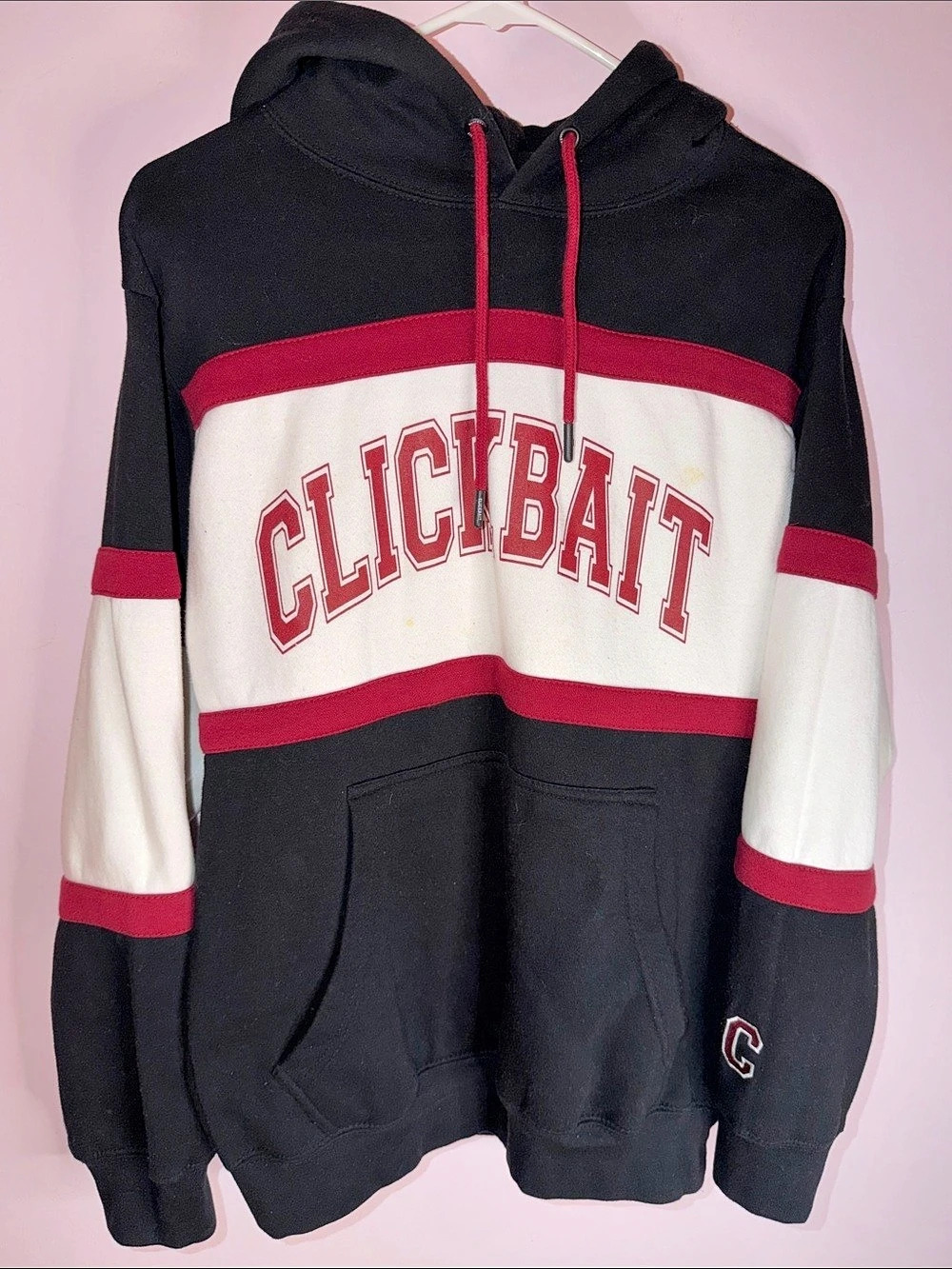 Clickbait Color Block Hoodie in Black & Red Size Small